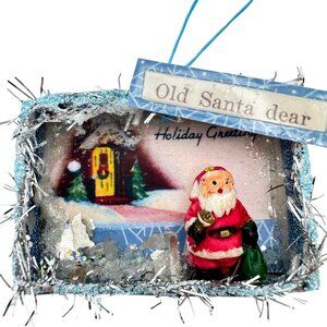 Handmade Winter Wonderland Santa Matchbox Ornament Christmas 2 1/8" x 1 3/8"